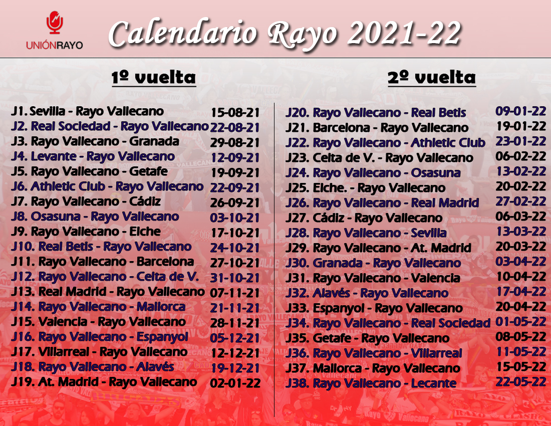 Calendario del 2021-2022 en LaLiga Santander - Unión
