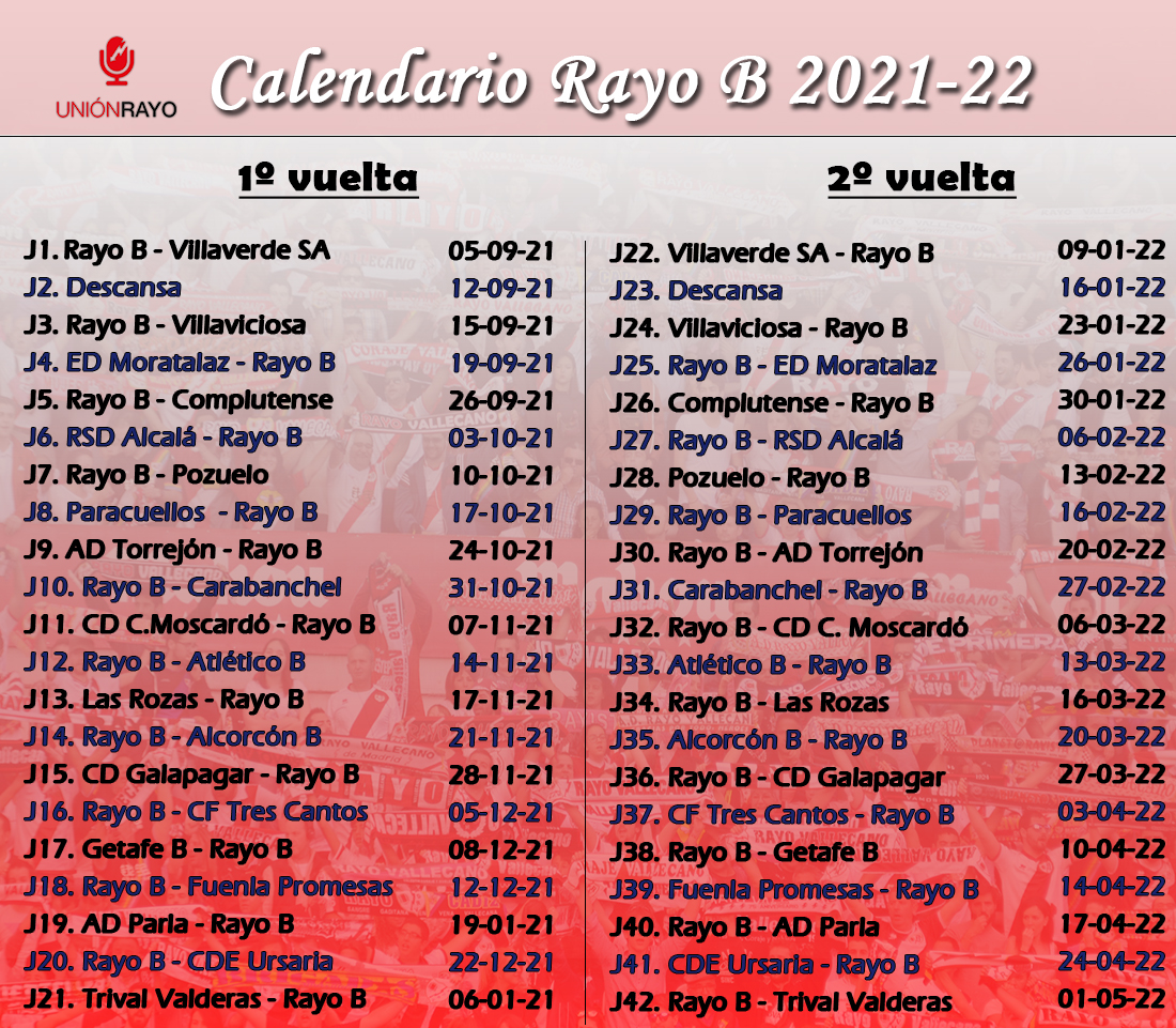 Calendario rayo vallecano 2022